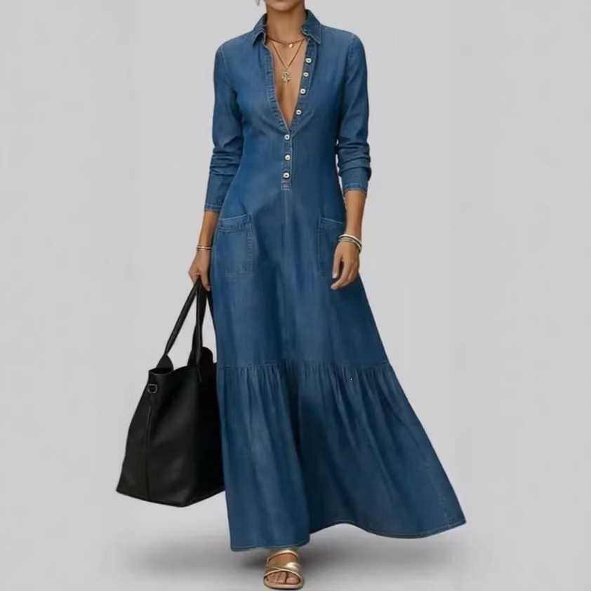 Vintage Fashion Women Dresses - New Fashion Long Sleeve Turn-down Collar