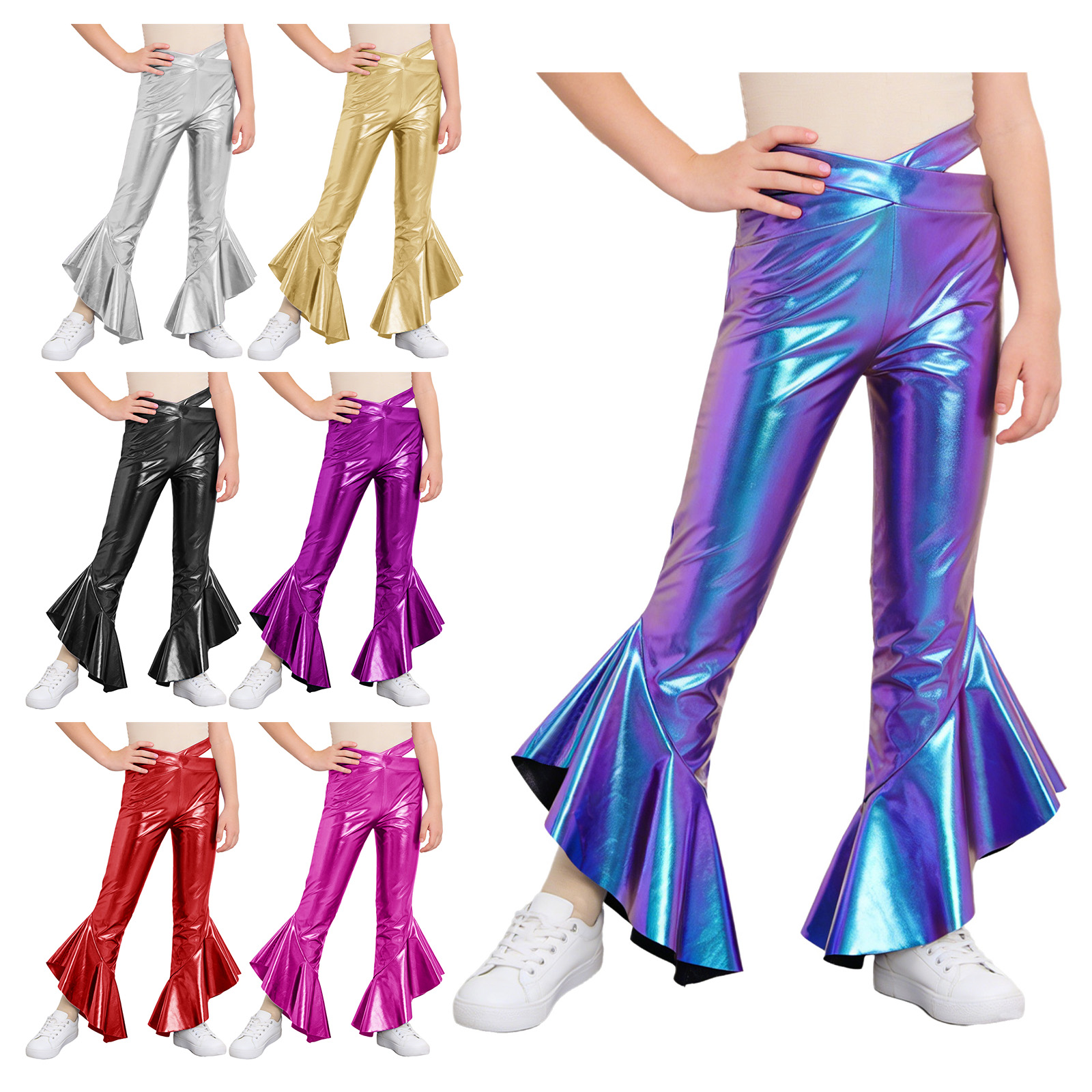 Kids Girls Shiny Metallic Flar - đánh giá và giá Wide Leg Trouser 70S