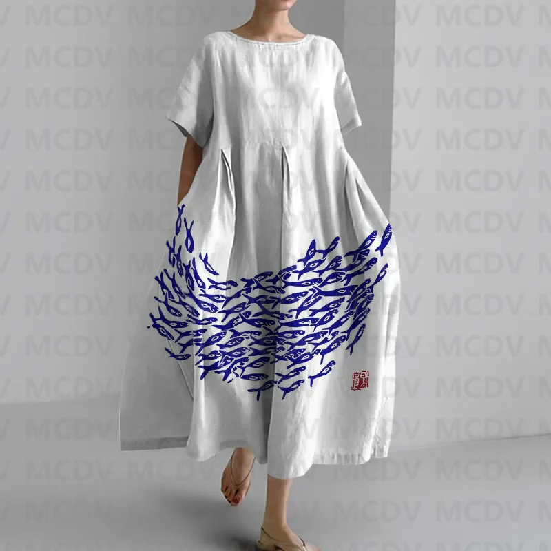 Japanese Vintage Fish Art Prin - đánh giá và giá Vintage Fashion Women Dresses