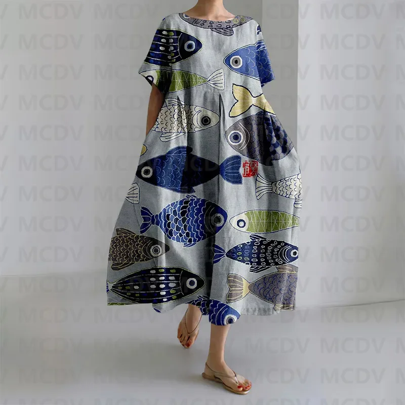Japanese Vintage Fish Art Prin - đánh giá và giá Vintage Fashion Women Dresses