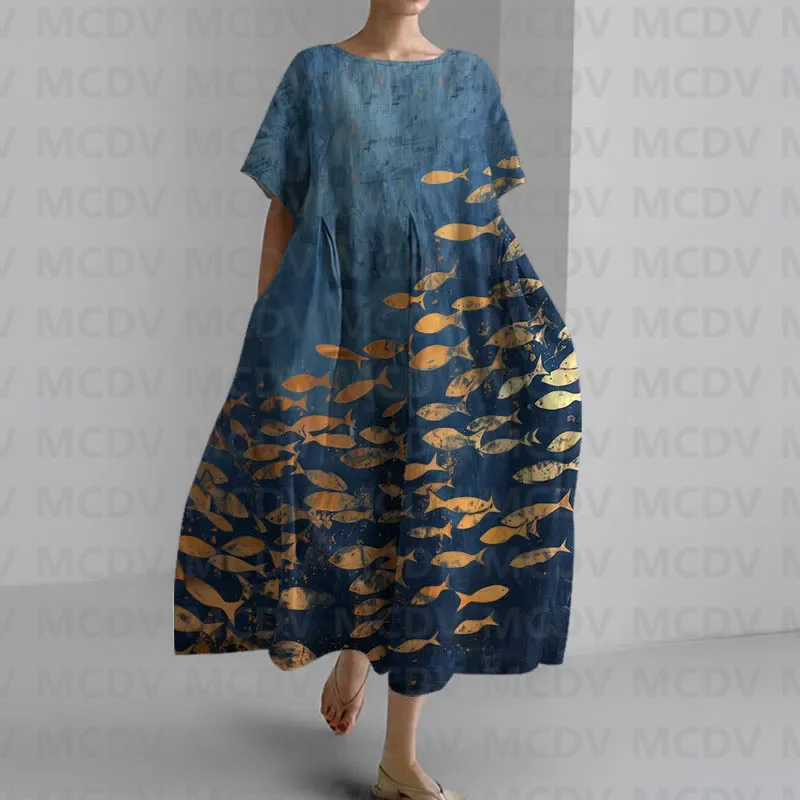 Japanese Vintage Fish Art Prin - đánh giá và giá Vintage Fashion Women Dresses