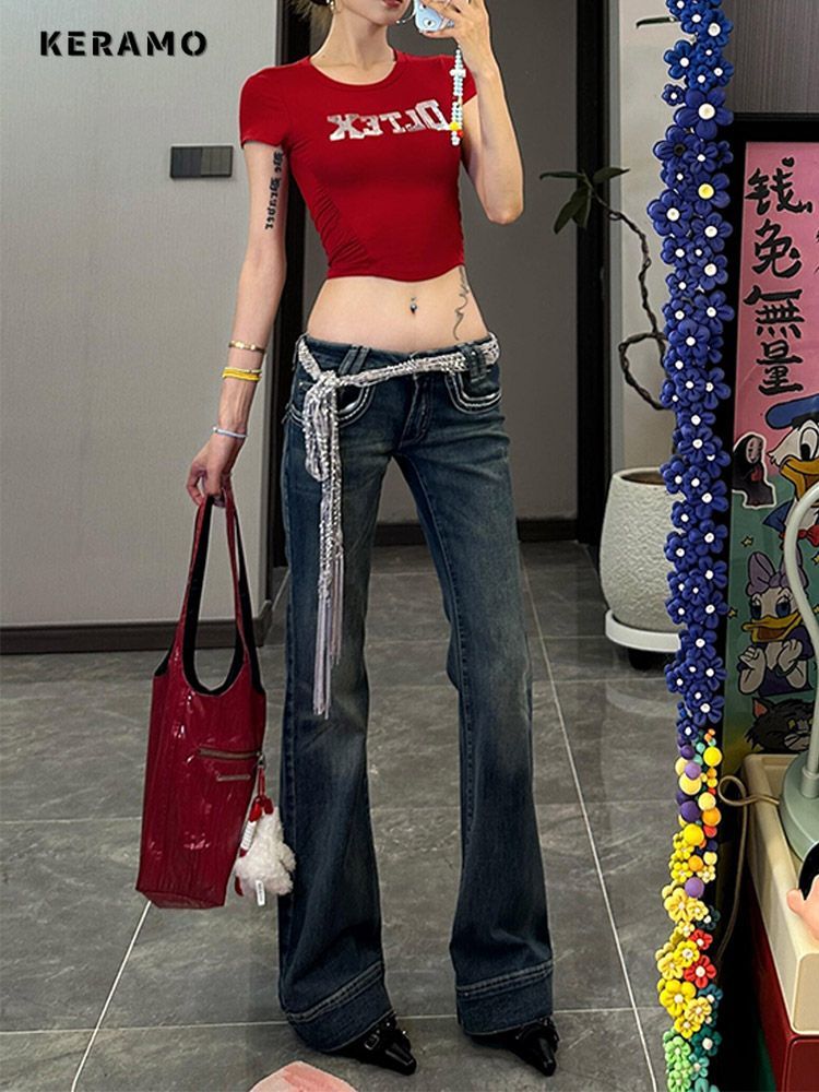 Streetwear y2k Flare Jeans Dis - đánh giá và giá Mom Jean High Rise
